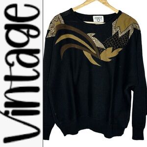 Vintage 80’s Cervelle Sweater with Suede and Leopard Patches and Beaded Detail